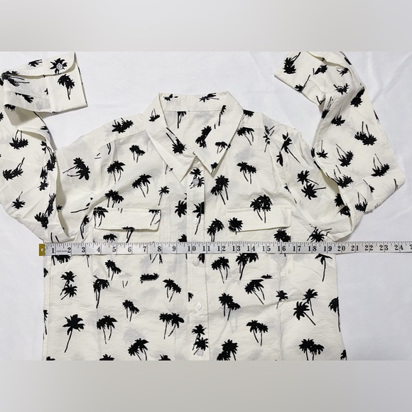 Long Sleeve Pointed Collar Dry Silk Shirt in Palm Tree Print - Picture 8 of 10